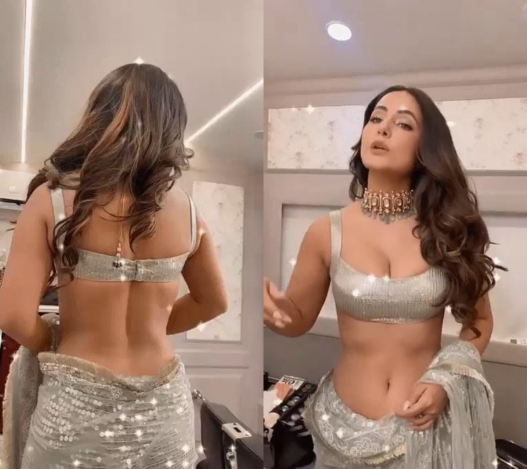 Hina Khan sexy back pose low neck xxx hot dress video