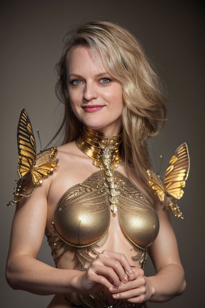 Elisabeth Moss nipple golden bra fashion show, MrDeepFakes